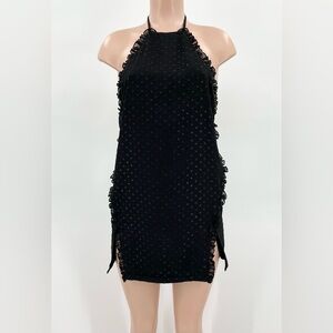 Revolve H:OURS Black Swiss Dot Ruffle Halter Mini Dress